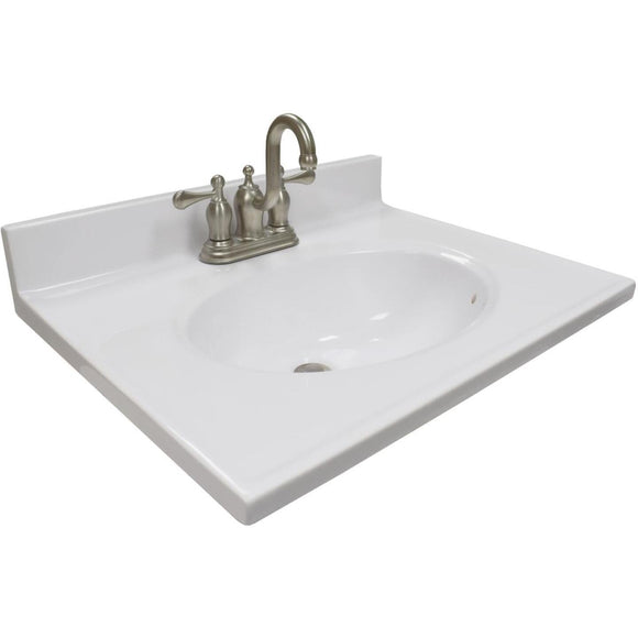 Modular Vanity Tops 25 In. W x 19 In. D Solid White Cultured Marble Vanity Top with Oval Bowl
