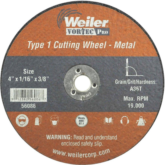 Weiler Vortec Type 1 4 In. x 1/16 In. x 3/8 In. Metal/Plastic Cut-Off Wheel