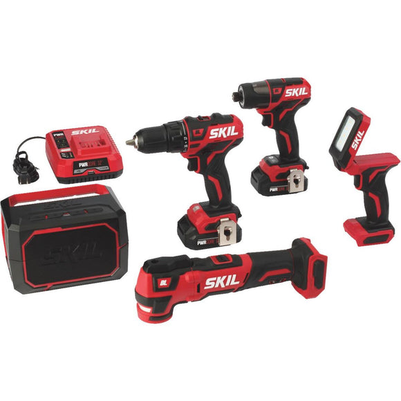 SKIL 5-Tool PWRCore 12 Volt Lithium-Ion Brushless Drill/Driver, Impact Driver, Multi-Tool, Light & Speaker Cordless Tool Combo