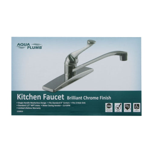 H2 Brands Aqua Plumb Single Lever 3-Hole Kitchen Faucet w/ Deck