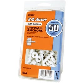 Drywall Anchors, Self-Drilling, Plastic, #75, 50-Pk.