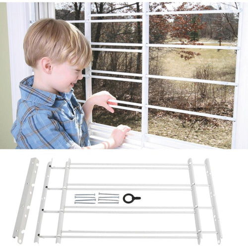 John Sterling Corp Hinged White Enamel 4-Bar Child Safety & Window Security Guard