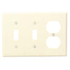 Leviton 3-Gang Plastic 2-Toggle/Duplex Outlet Wall Plate, Ivory